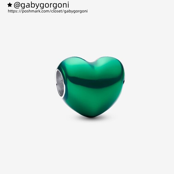 Pandora Metallic Green Heart Charm - Picture 1 of 5